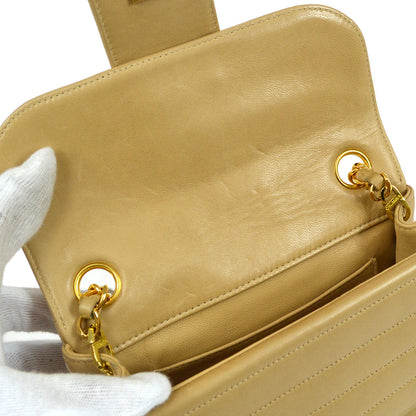 CHANEL 1991-1994 Beige Lambskin Horizontal Double Flap Mini