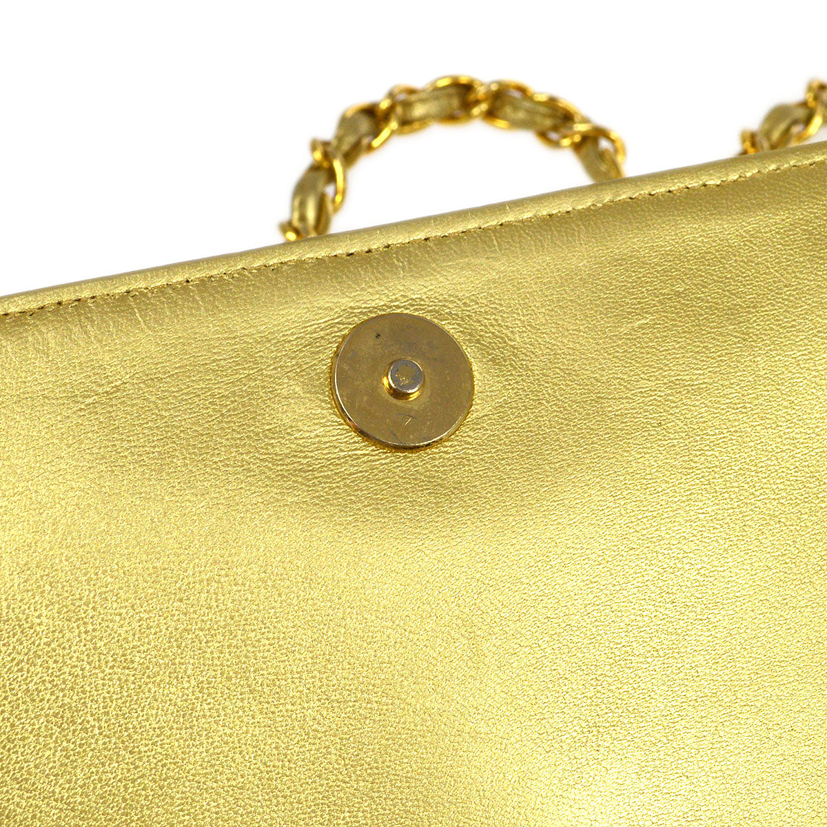 CHANEL 1989-1991 Gold Lambskin Diamond Full Flap