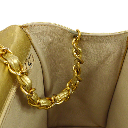 CHANEL 1989-1991 Gold Lambskin Diamond Full Flap