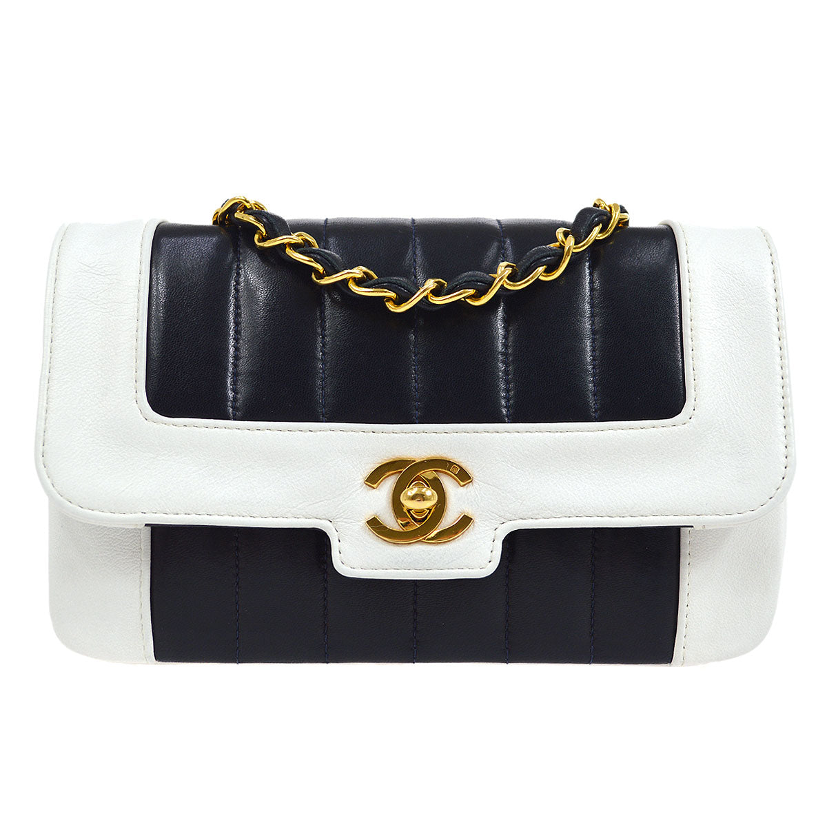 CHANEL 1991-1994 Vertical Border Flap Mini Navy Lambskin