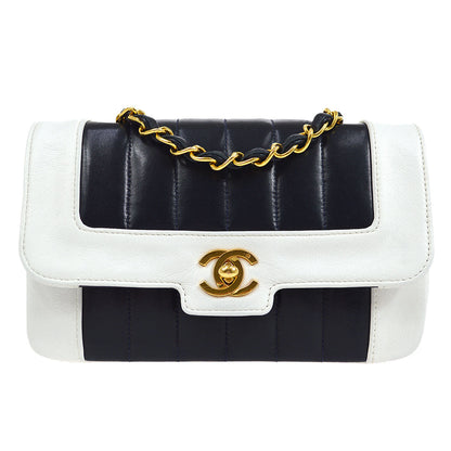 CHANEL 1991-1994 Vertical Border Flap Mini Navy Lambskin