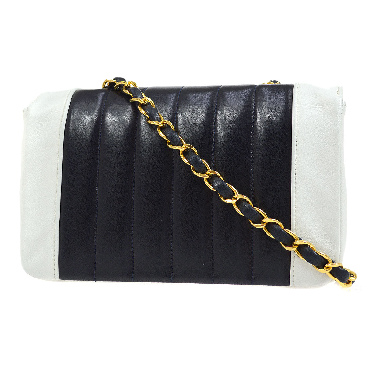 CHANEL 1991-1994 Vertical Border Flap Mini Navy Lambskin