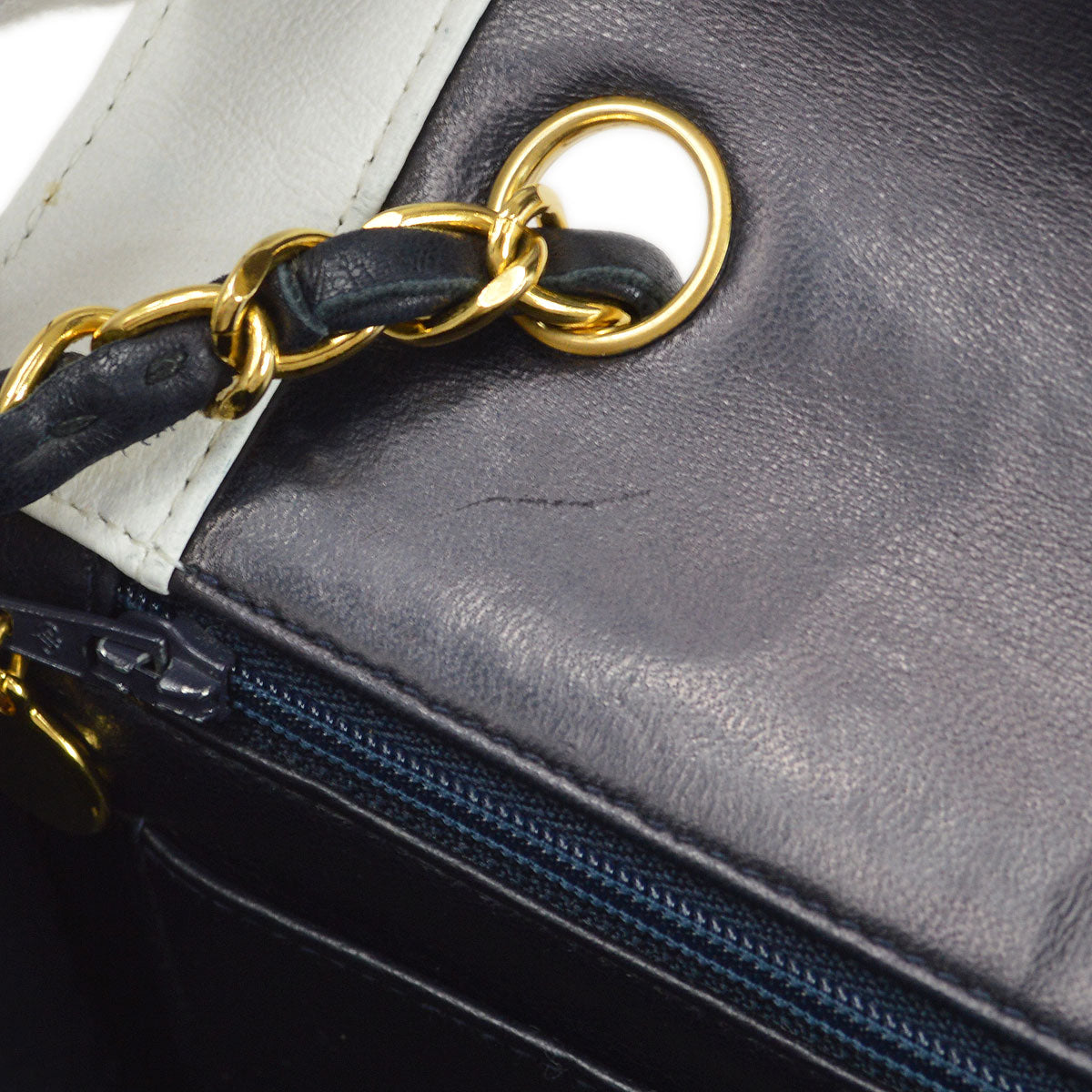 CHANEL 1991-1994 Vertical Border Flap Mini Navy Lambskin
