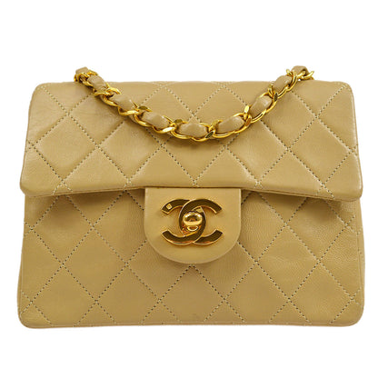 CHANEL 1989-1991 Beige Lambskin Classic Square Flap 17