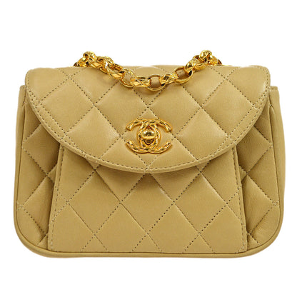 CHANEL 1997-1999 Round Flap Mini Beige Lambskin