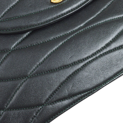 CHANEL 1989-1991 Green Lambskin Diagonal Round Flap Small