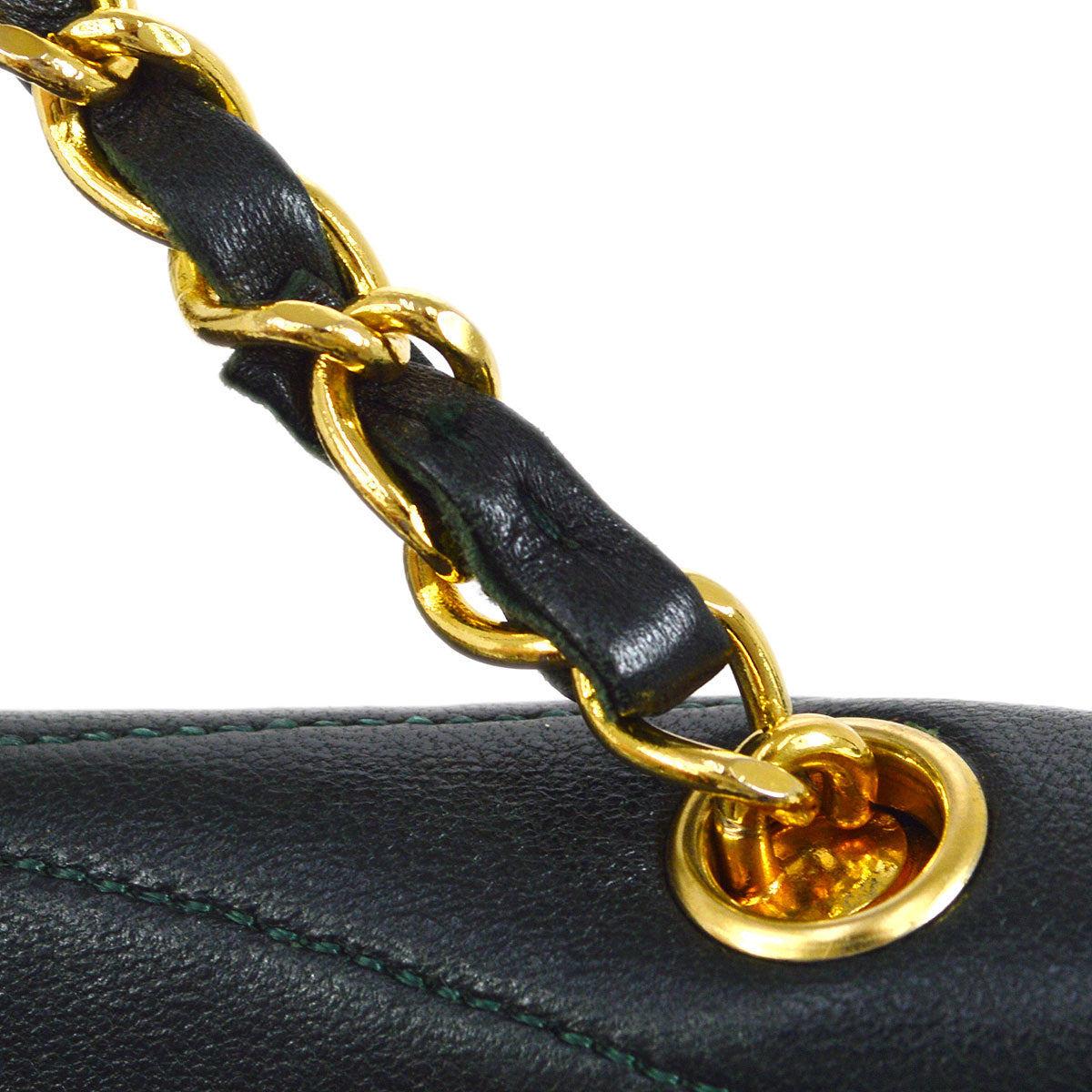 CHANEL 1989-1991 Green Lambskin Diagonal Round Flap Small