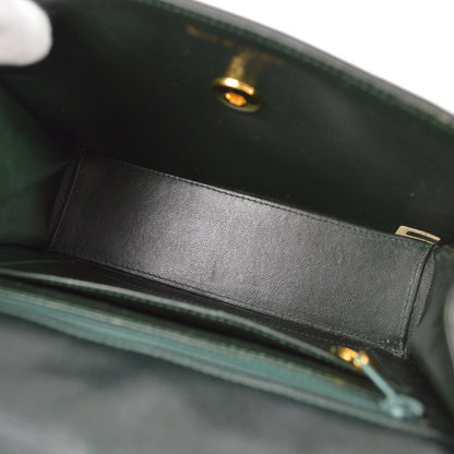 CHANEL 1989-1991 Green Lambskin Diagonal Round Flap Small