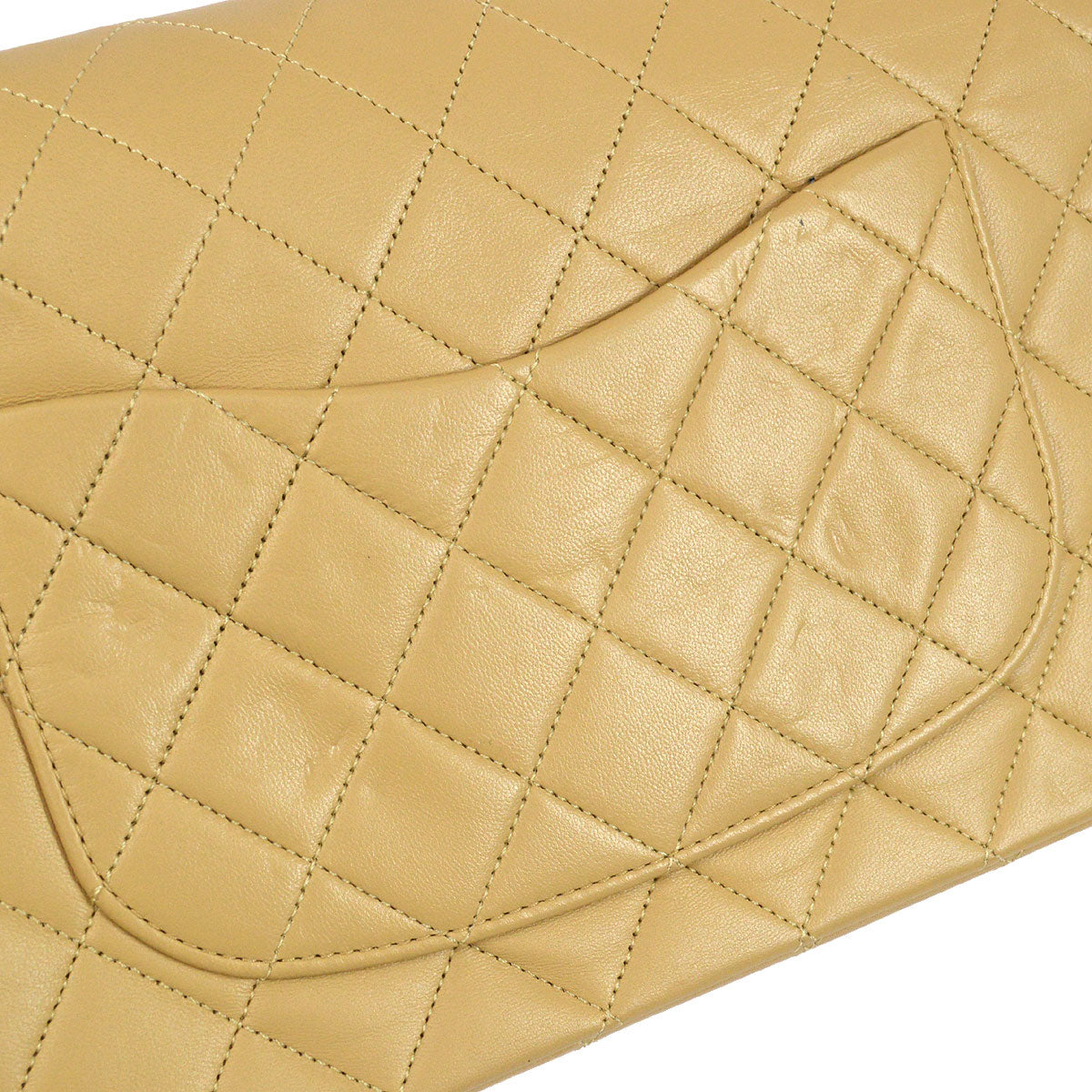 CHANEL 1989-1991 Beige Lambskin Quilted Double Chain Medium