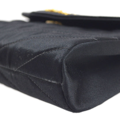 CHANEL 1990's Black Satin Diagonal Crystal & Gold CC Evening Bag