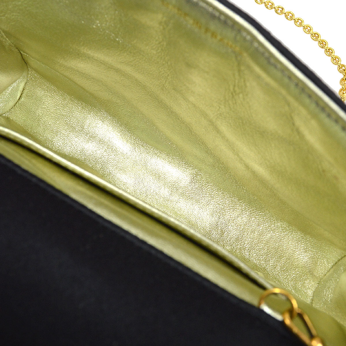 CHANEL 1990's Black Satin Diagonal Crystal & Gold CC Evening Bag