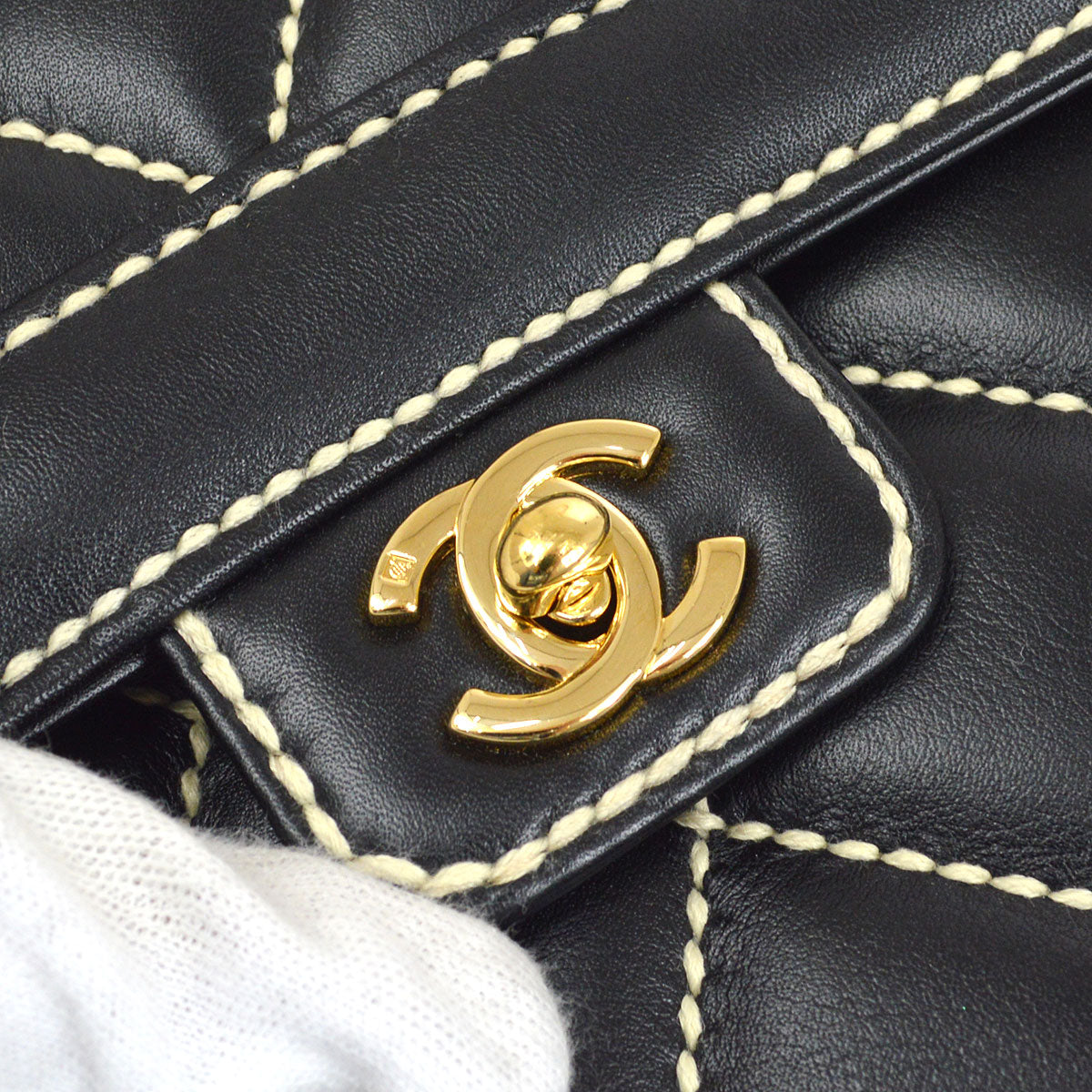 CHANEL 2004-2005 Black Calfskin Wild Stitch Handbag