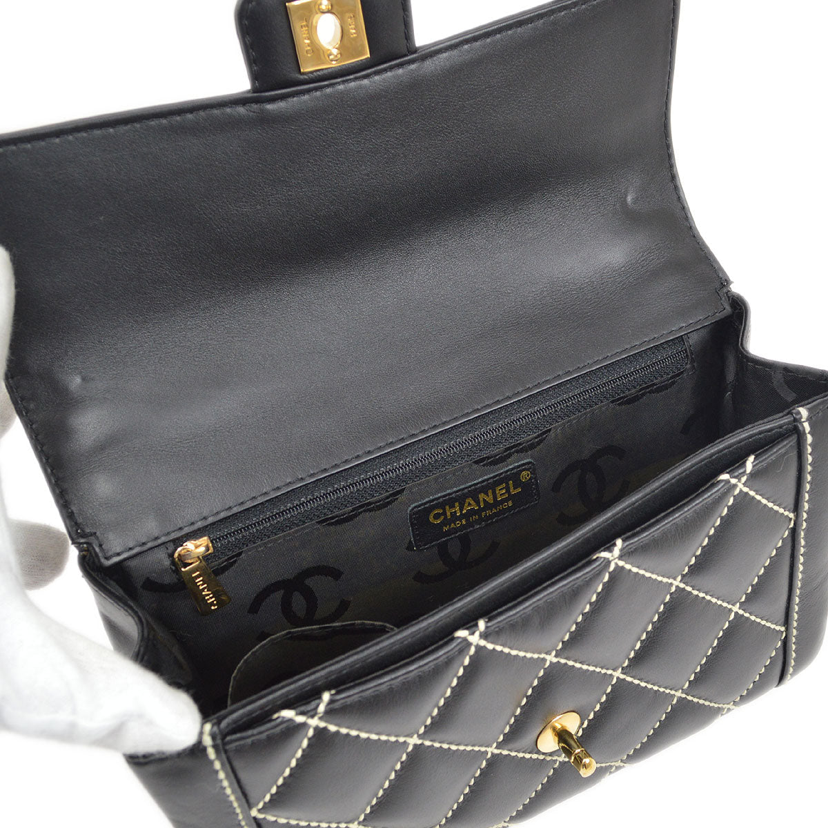 CHANEL 2004-2005 Black Calfskin Wild Stitch Handbag