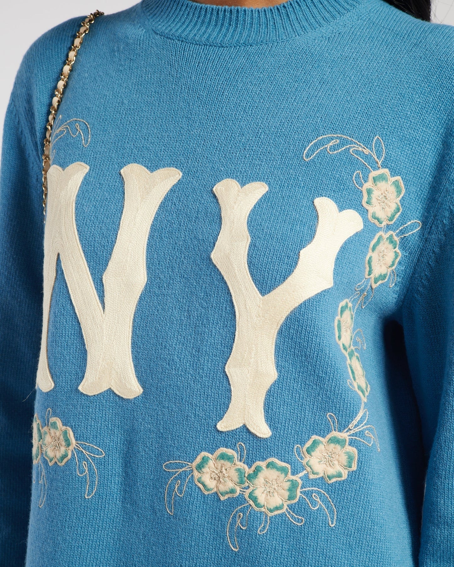 Gucci Blue New York Yankees Embroidered Wool Knit Dress Size XS (UK 6)