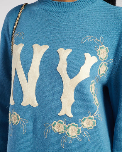 Gucci Blue New York Yankees Embroidered Wool Knit Dress Size XS (UK 6)