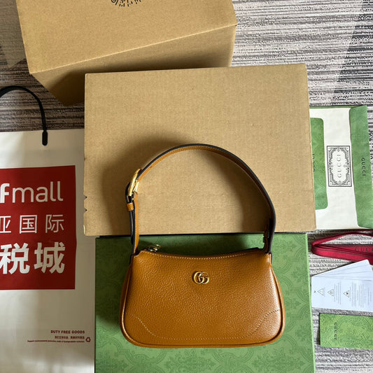 Gucci APHRODITE MINI 21 SHOULDER BAG IN CARAMEL BROWN CALFSKIN