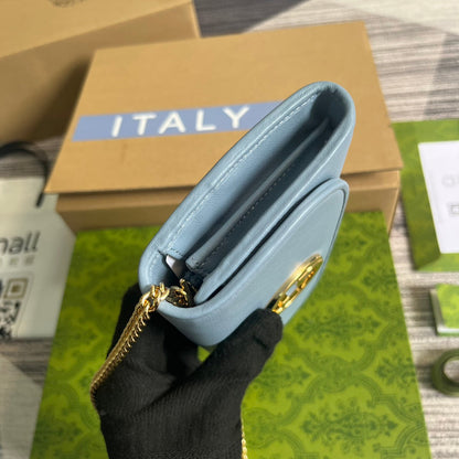 Gucci BLONDIE SHOULDER BAG 21 IN SKY BLUE CALFSKIN GOLD HARDWARE