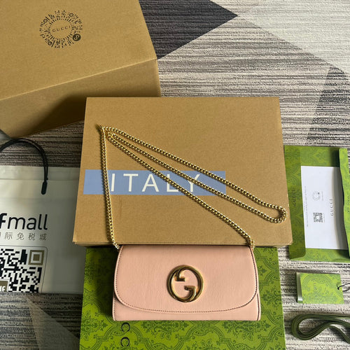 Gucci BLONDIE SHOULDER BAG 21 IN LIGHT PINK CALFSKIN GOLD HARDWARE