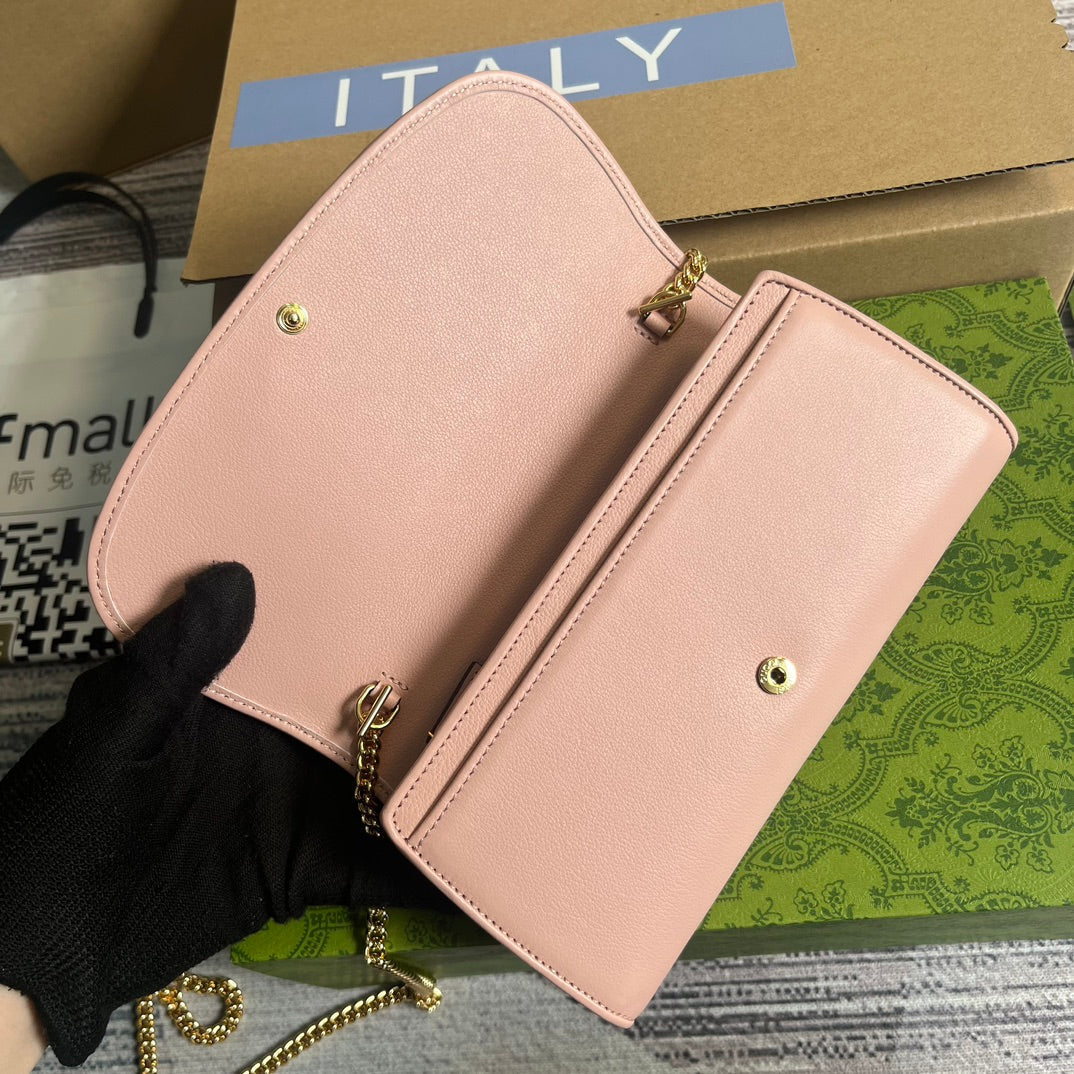 Gucci BLONDIE SHOULDER BAG 21 IN LIGHT PINK CALFSKIN GOLD HARDWARE