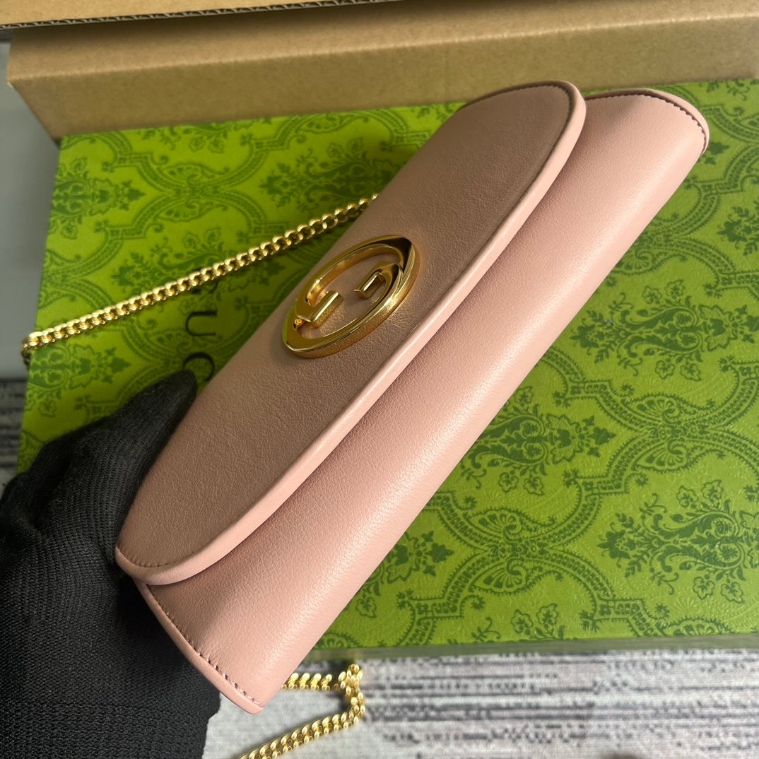 Gucci BLONDIE SHOULDER BAG 21 IN LIGHT PINK CALFSKIN GOLD HARDWARE
