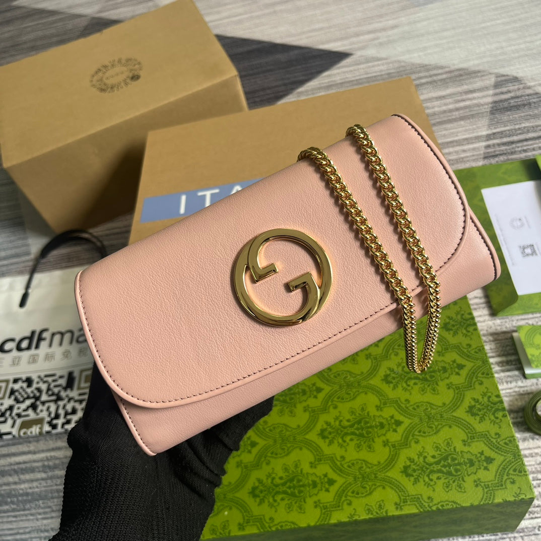 Gucci BLONDIE SHOULDER BAG 21 IN LIGHT PINK CALFSKIN GOLD HARDWARE