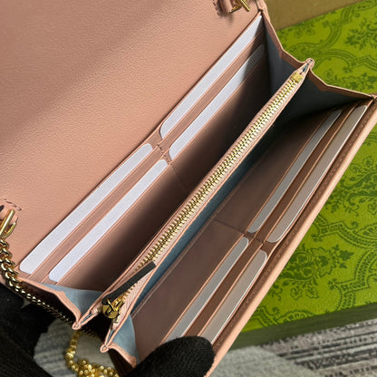Gucci BLONDIE SHOULDER BAG 21 IN LIGHT PINK CALFSKIN GOLD HARDWARE