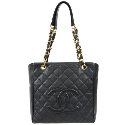 CHANEL Petite Shopping Tote PST Chain Hand Tote Bag Black Caviar