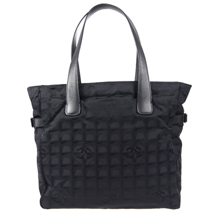 CHANEL Choco Bar Travel Line Tote Handbag Black Jacquard