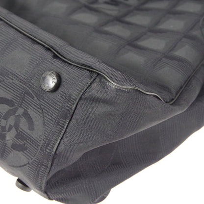 CHANEL Choco Bar Travel Line Tote Handbag Black Jacquard