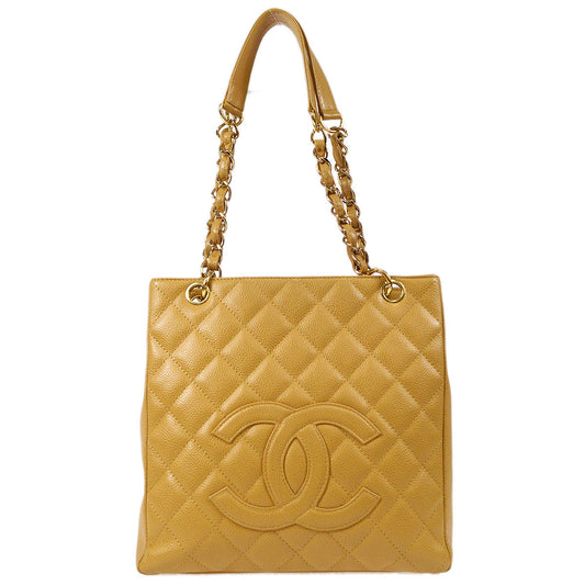 CHANEL Petite Shopping Tote PST Chain Hand Tote Bag Beige Caviar