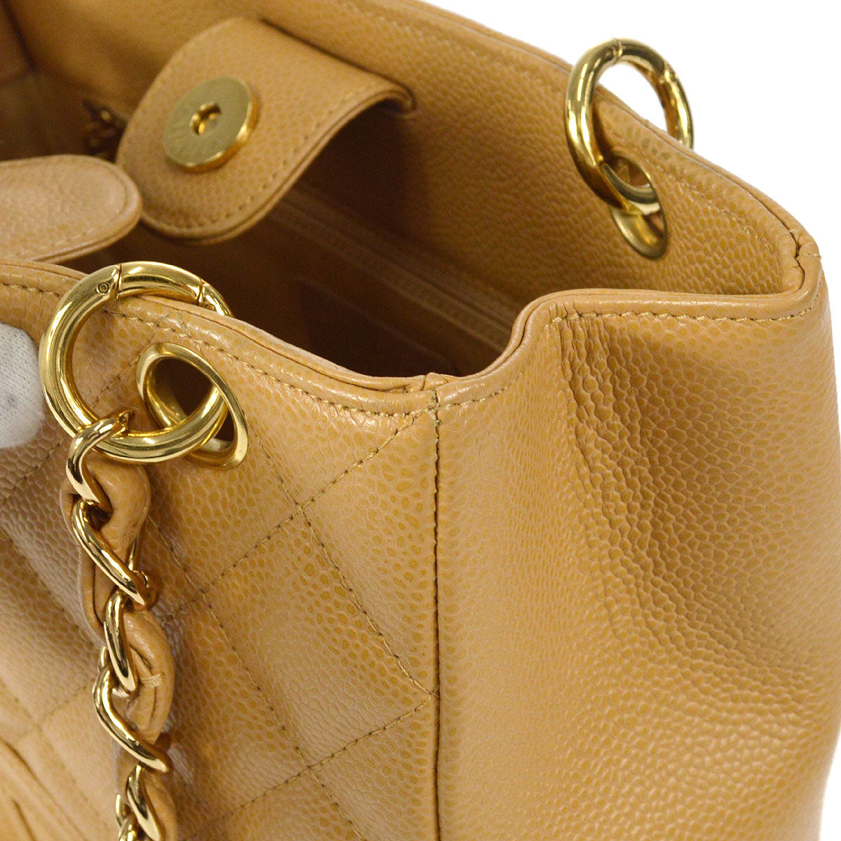 CHANEL Petite Shopping Tote PST Chain Hand Tote Bag Beige Caviar