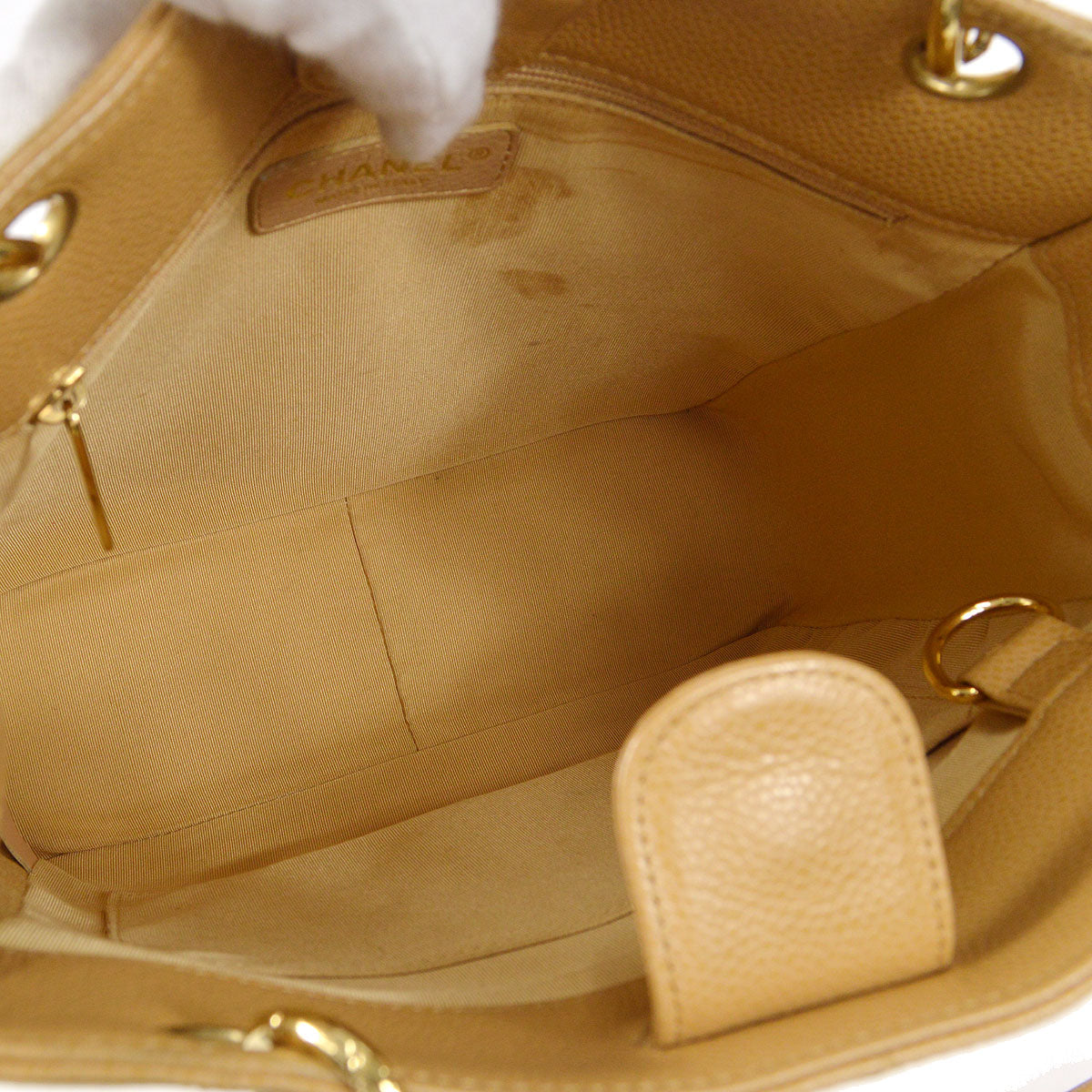 CHANEL Petite Shopping Tote PST Chain Hand Tote Bag Beige Caviar