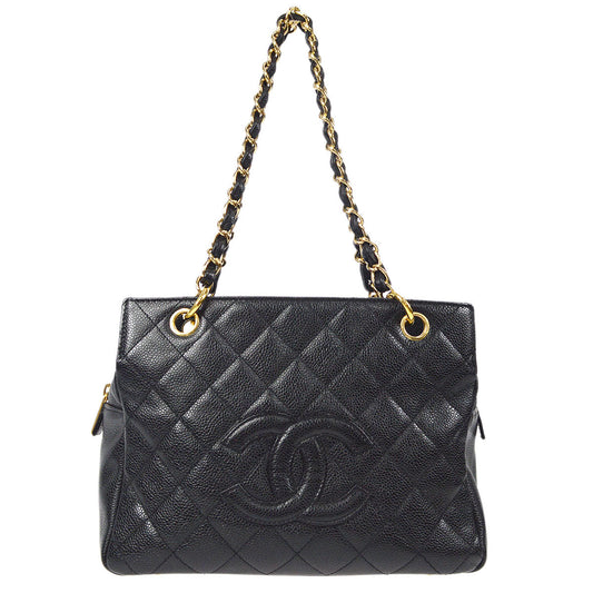 CHANEL Petite Timeless Tote PTT Chain Handbag Black Caviar