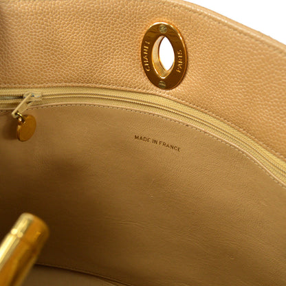 CHANEL Chain Shoulder Tote Bag Beige Caviar