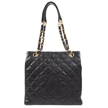 CHANEL Petite Shopping Tote PST Chain Hand Tote Bag Black Caviar