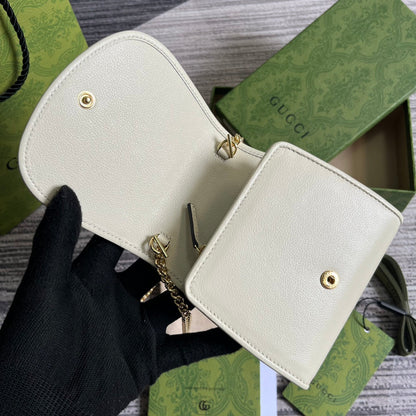 Gucci BLONDIE INTERLOCK MINI SHOULDER BAG 12 IN WHITE CALFSKIN GOLD CHAIN