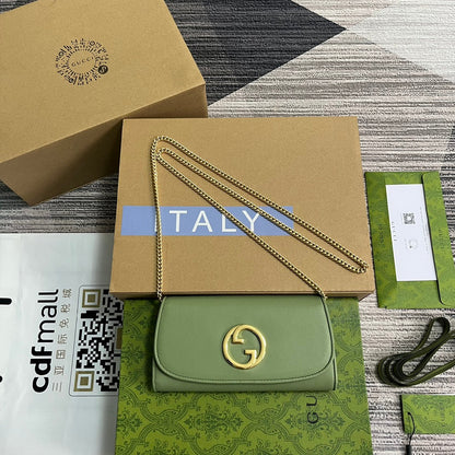 Gucci BLONDIE SHOULDER BAG 21 IN GREEN CALFSKIN GOLD HARDWARE
