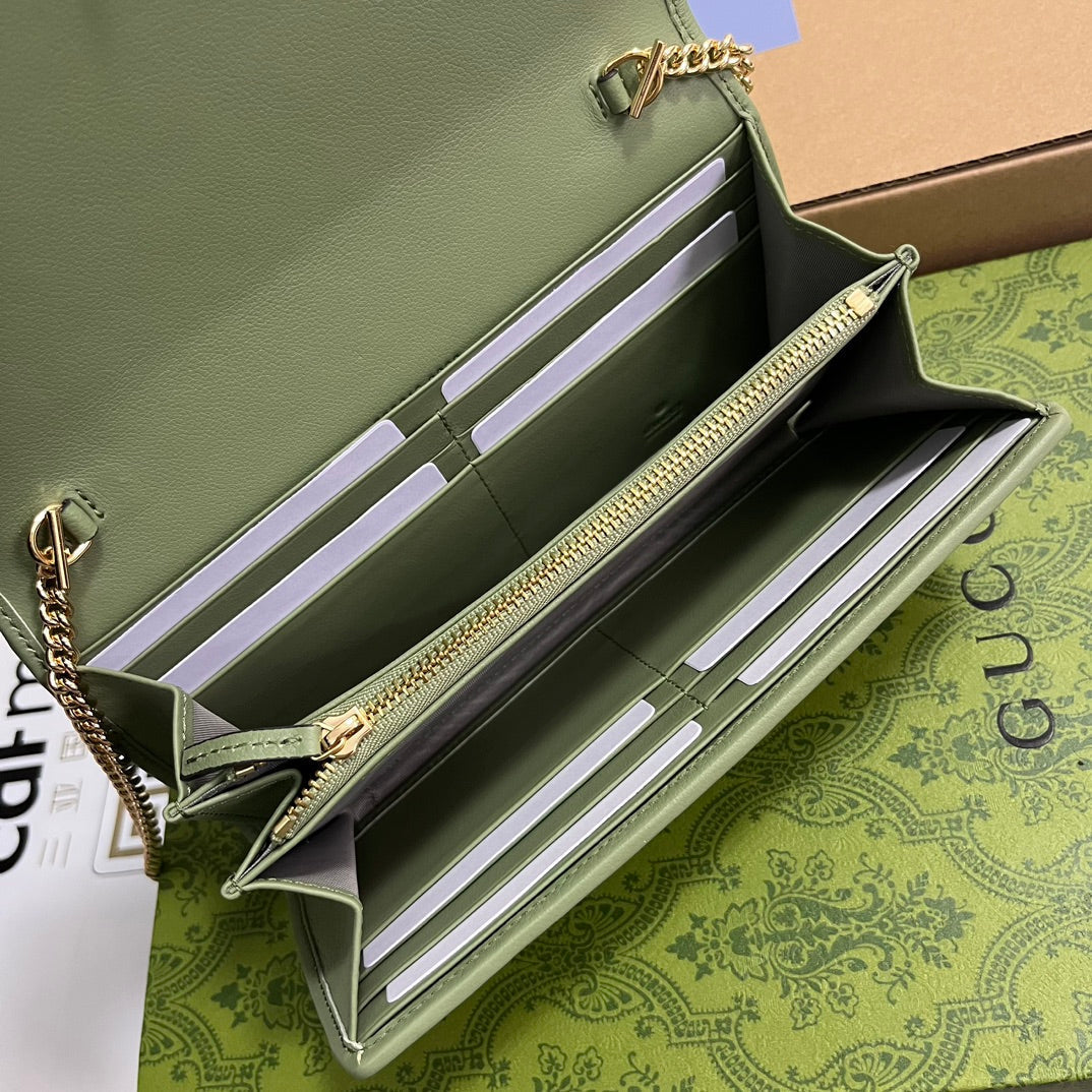 Gucci BLONDIE SHOULDER BAG 21 IN GREEN CALFSKIN GOLD HARDWARE