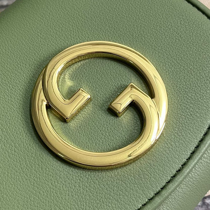 Gucci BLONDIE INTERLOCK MINI SHOULDER BAG 12 IN GREEN CALFSKIN GOLD CHAIN