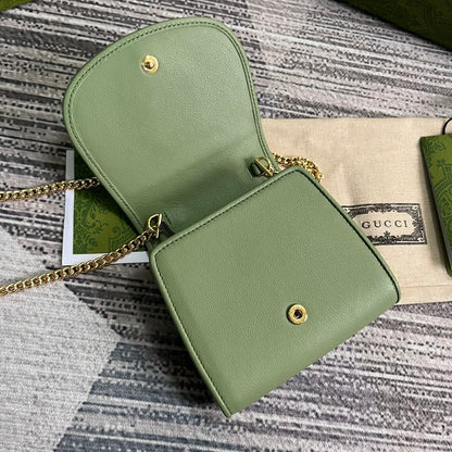 Gucci BLONDIE INTERLOCK MINI SHOULDER BAG 12 IN GREEN CALFSKIN GOLD CHAIN
