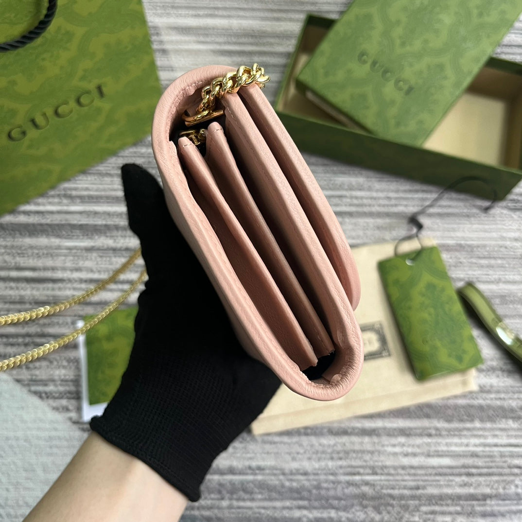 Gucci BLONDIE INTERLOCK MINI SHOULDER BAG 12 IN LIGHT PINK CALFSKIN GOLD CHAIN