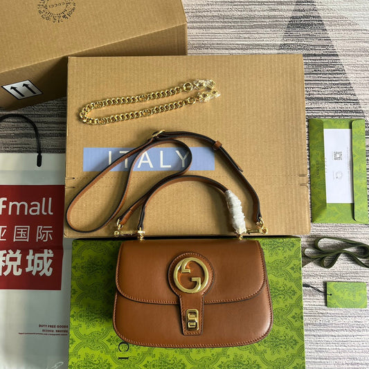 Gucci BLONDIE 23 TOP-HANDLE BAG CINNAMON BROWN CALFSKIN