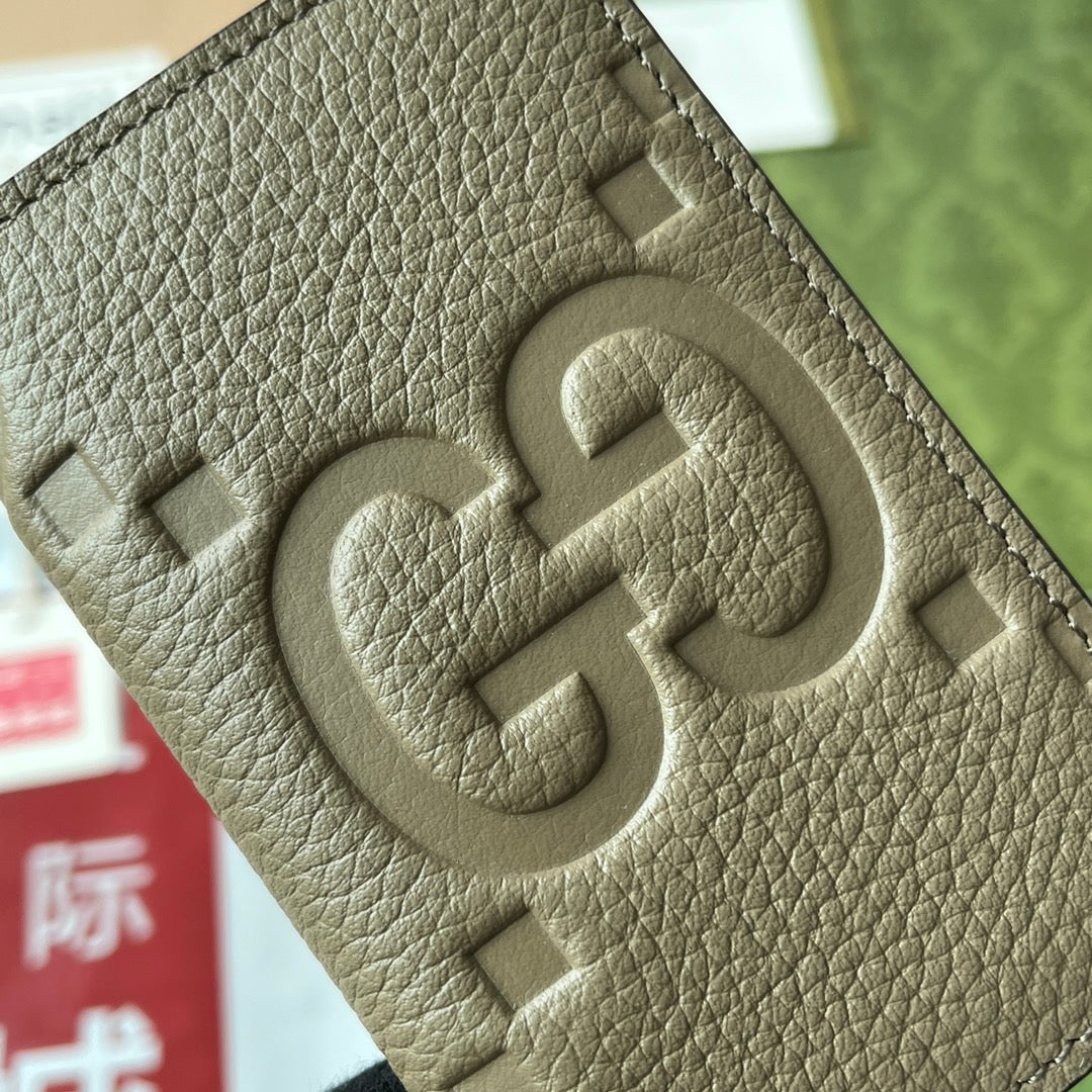 Gucci CARD HOLDER 12 IN MOSS GREEN EMBOSSED CALFSKIN