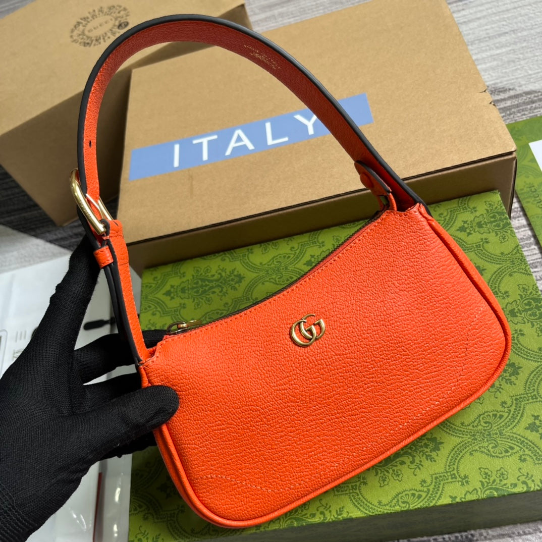 Gucci APHRODITE MINI 21 SHOULDER BAG IN ORANGE RED CALFSKIN