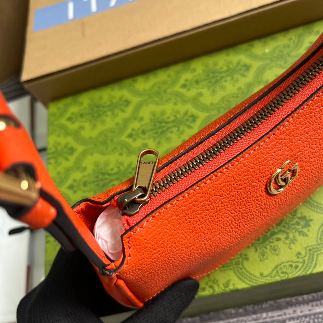 Gucci APHRODITE MINI 21 SHOULDER BAG IN ORANGE RED CALFSKIN
