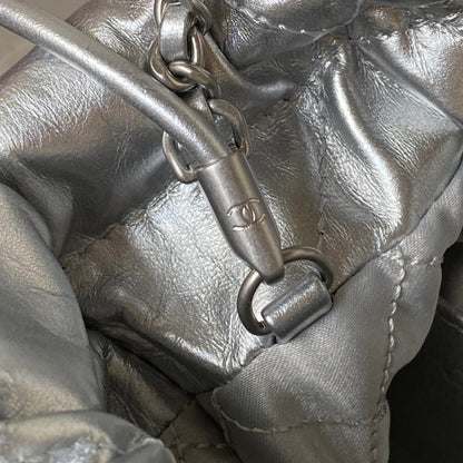 CHANEL 24S Hobo 22 Bag 20cm Silver Metalic Lambskin