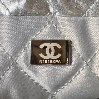 CHANEL 24S Hobo 22 Bag 20cm Silver Metalic Lambskin