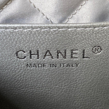CHANEL 24S Hobo 22 Bag 20cm Silver Metalic Lambskin