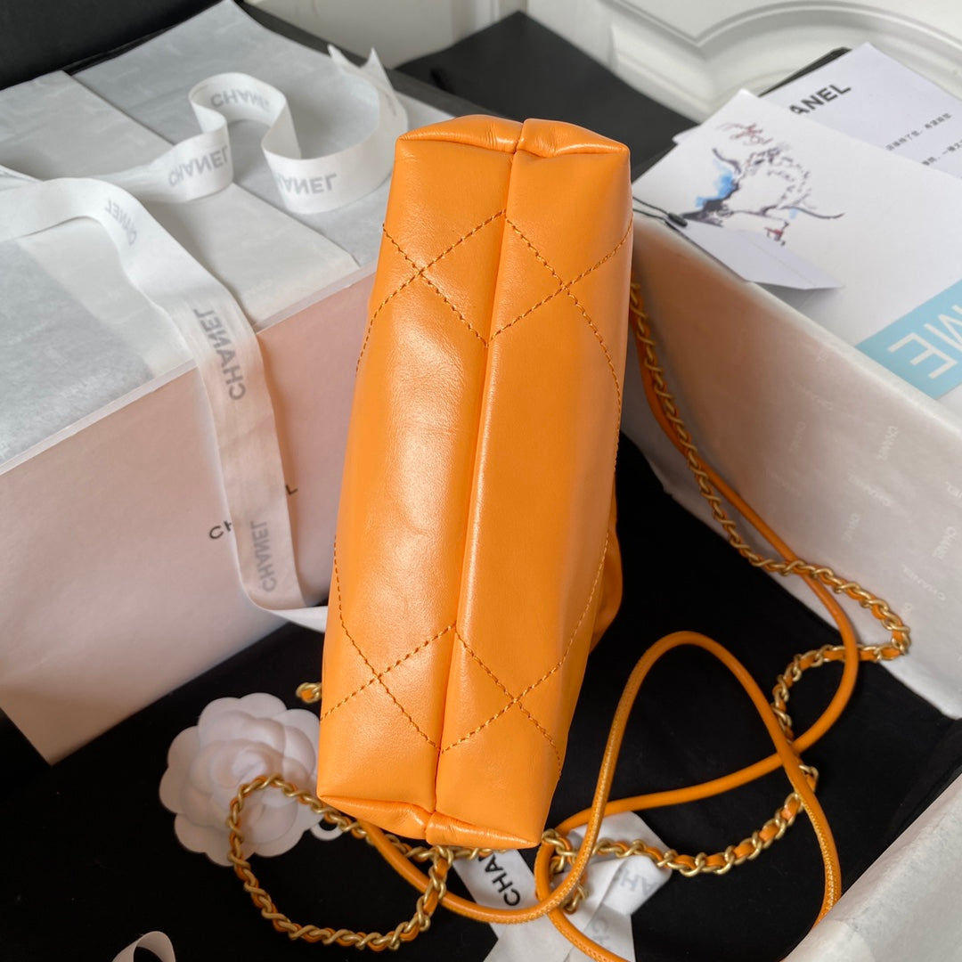 CHANEL 24S Hobo 22 Bag 20cm Orange Lambskin