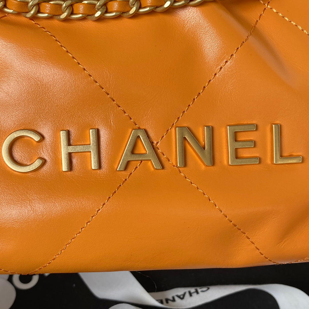 CHANEL 24S Hobo 22 Bag 20cm Orange Lambskin